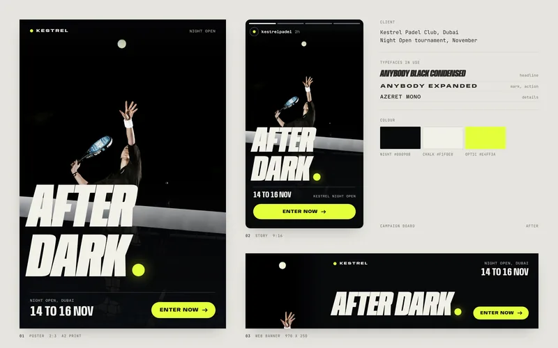 The Kestrel Padel Club Night Open campaign, after