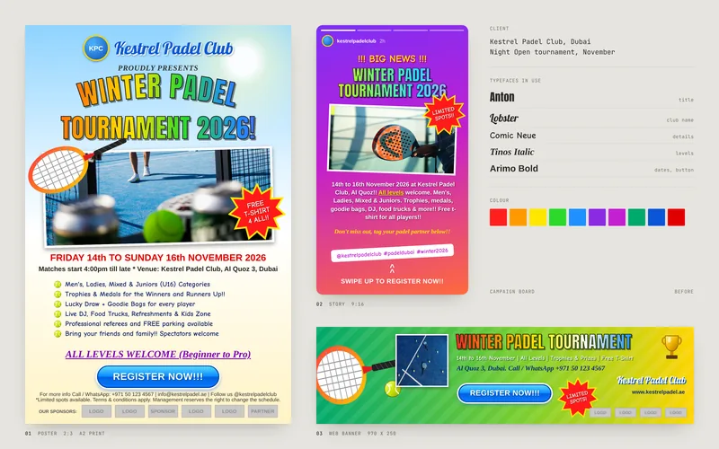 The Kestrel Padel Club Night Open campaign, before