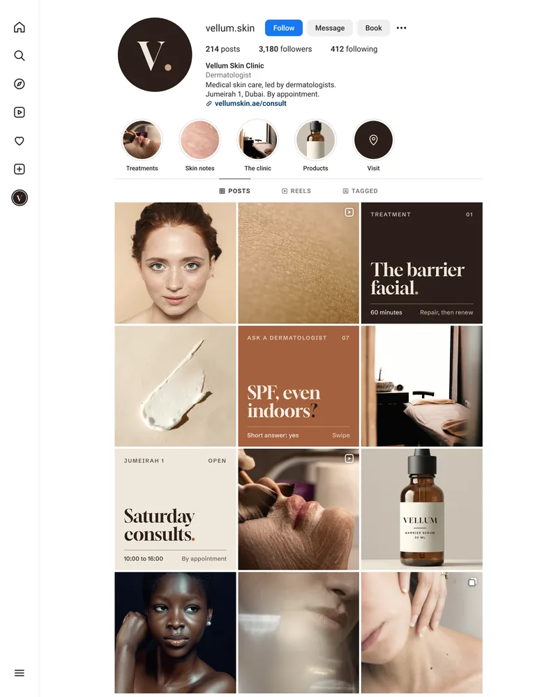 The Vellum Skin Clinic Instagram profile, after
